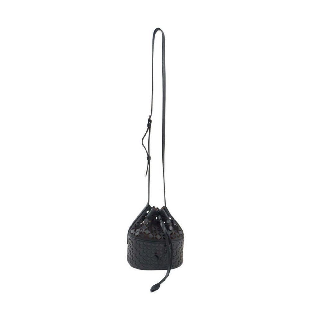 Alaia Bag Black Crossbody Leather Laser Cut Out Bucket Drawstring - Picture 2 of 15